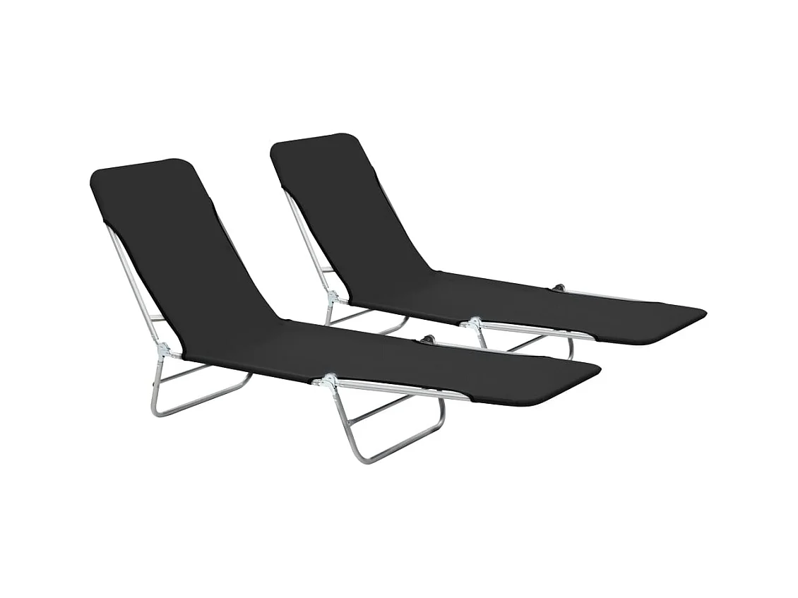 Chaises longues pliables 2 pcs Acier et tissu Noir