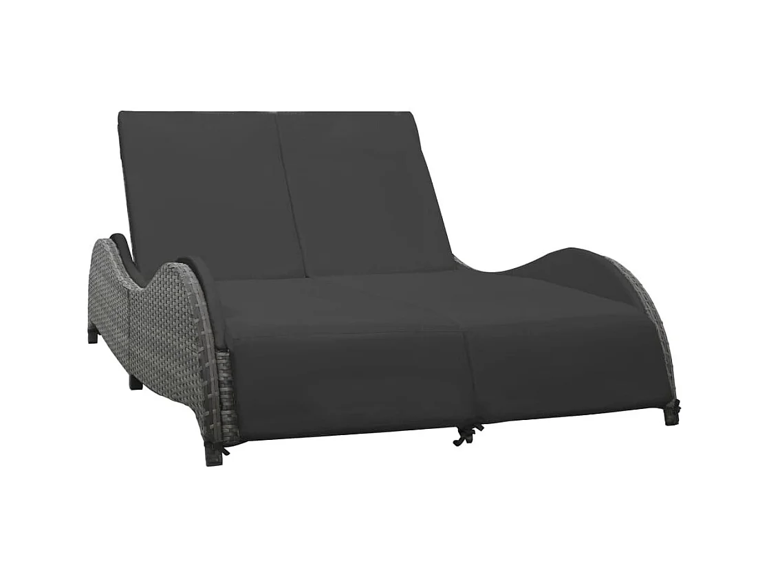 Chaise longue double avec coussin Résine tressée Anthracite