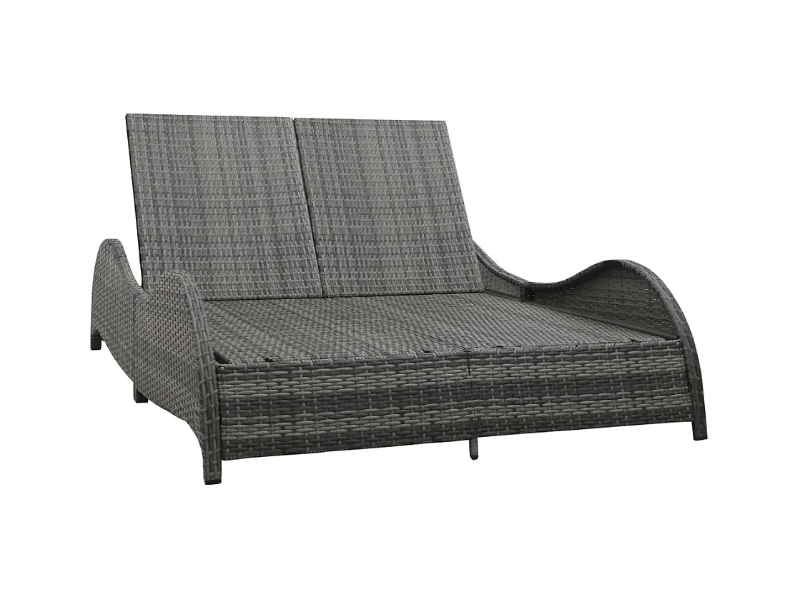 Chaise longue double avec coussin Résine tressée Anthracite