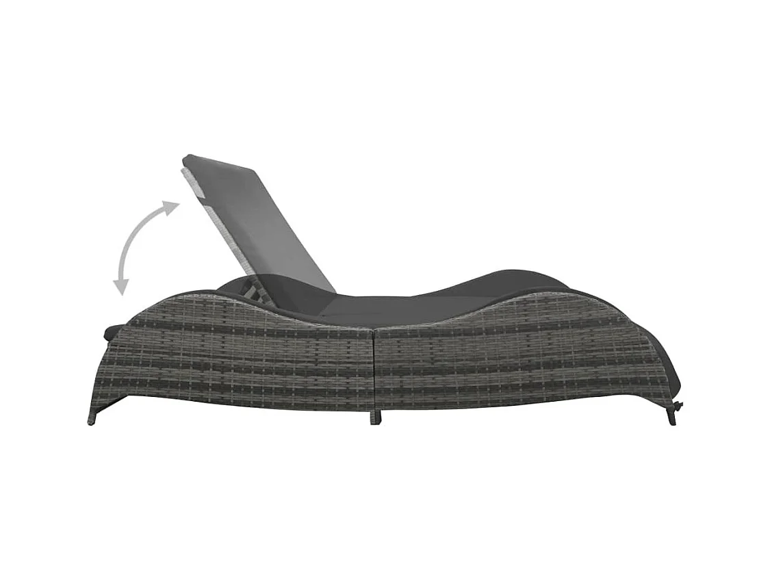 Chaise longue double avec coussin Résine tressée Anthracite