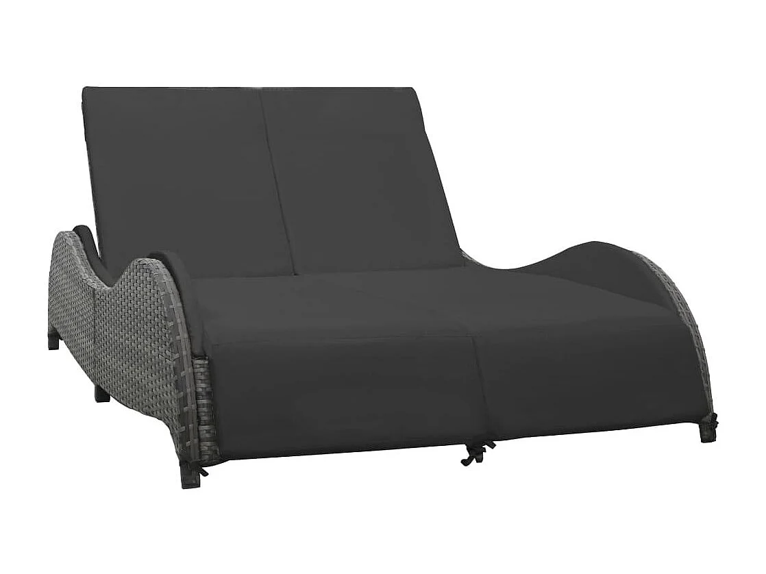 Chaise longue double avec coussin Résine tressée Anthracite