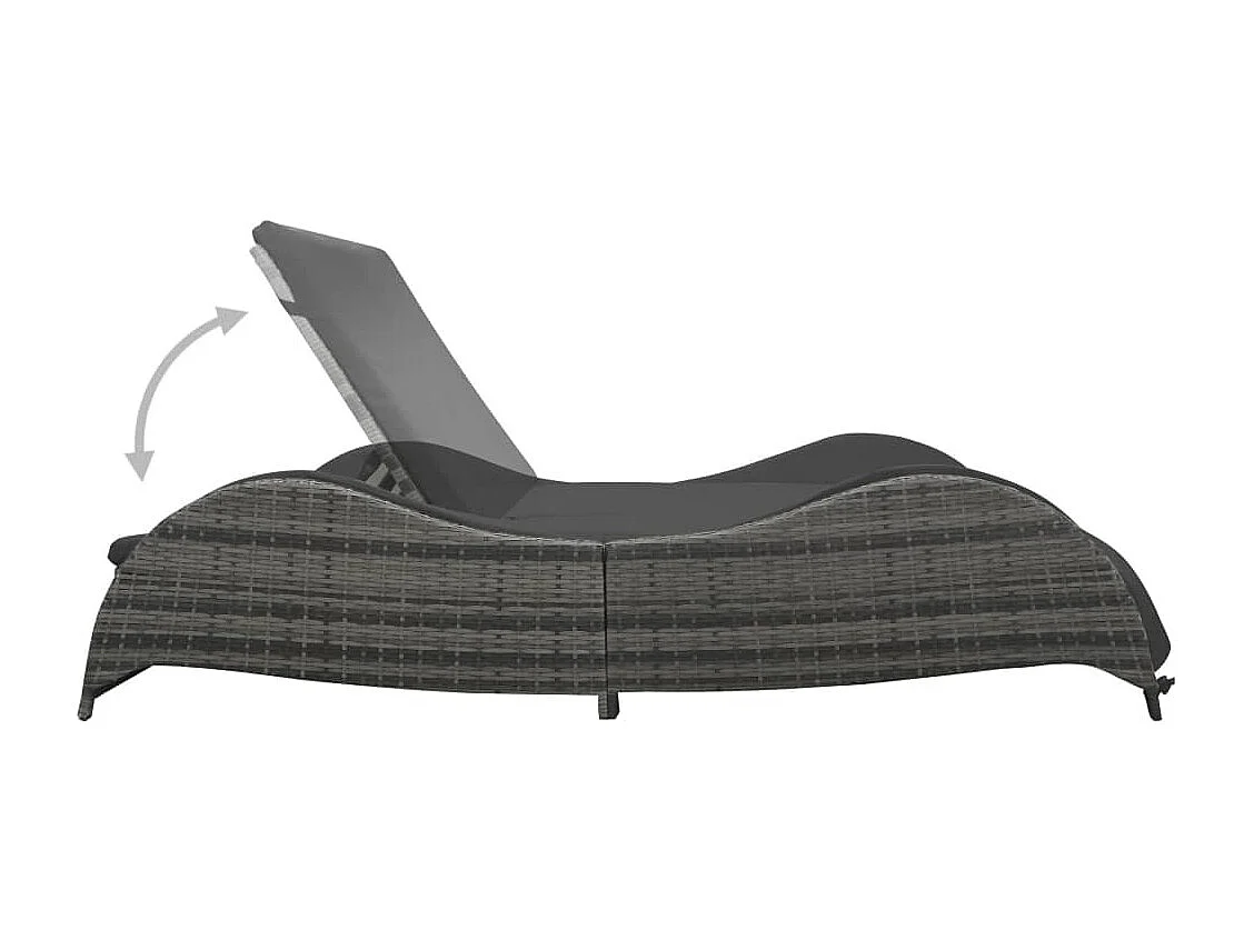 Chaise longue double avec coussin Résine tressée Anthracite