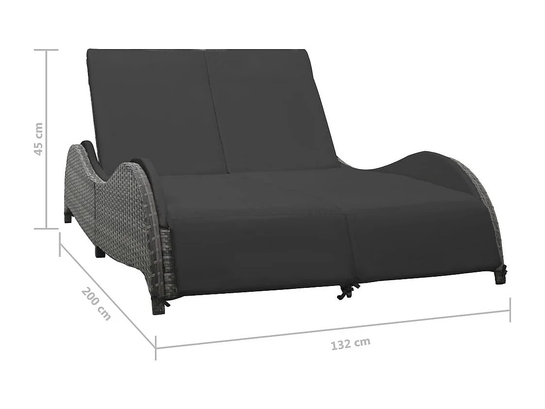 Chaise longue double avec coussin Résine tressée Anthracite
