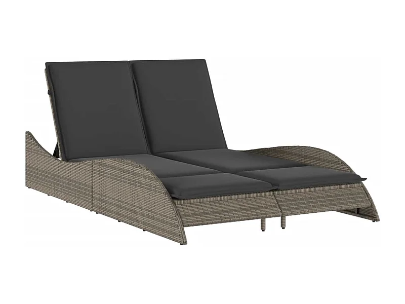 Chaise longue avec coussins gris 114x205x73 résine tressée