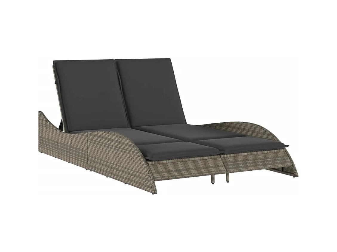 Chaise longue avec coussins gris 114x205x73 résine tressée