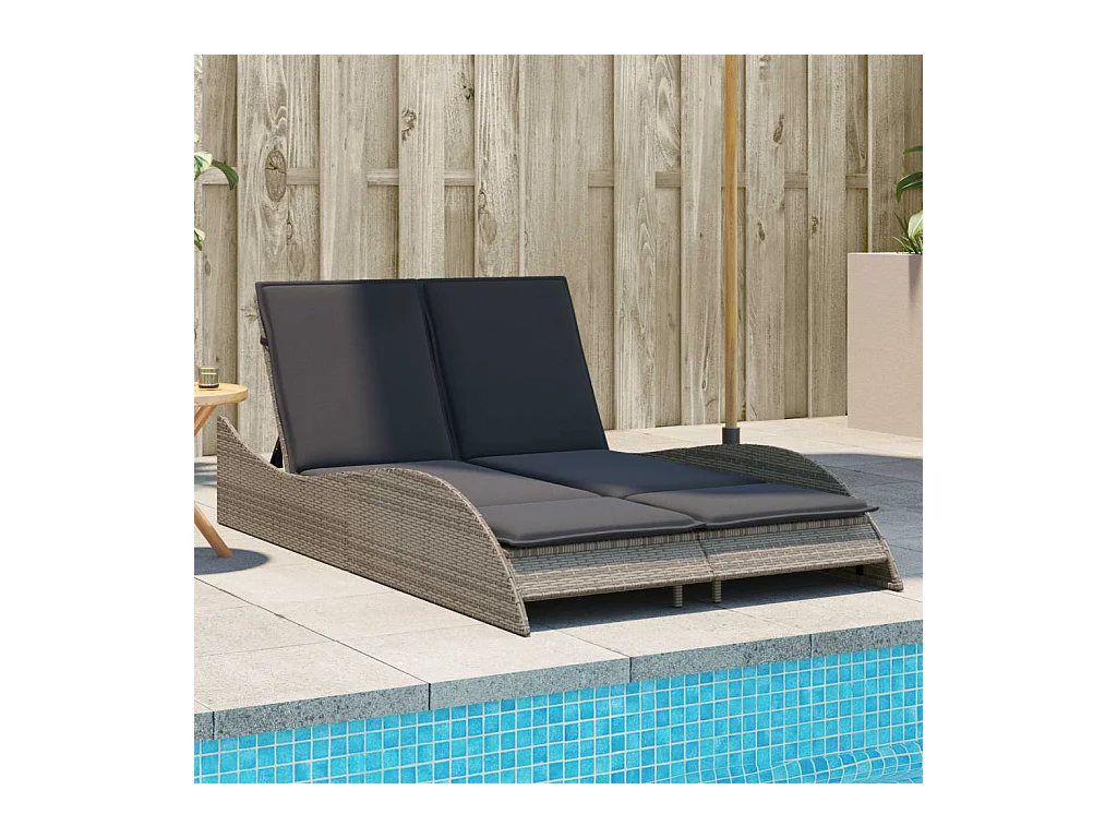 Chaise longue avec coussins gris 114x205x73 résine tressée
