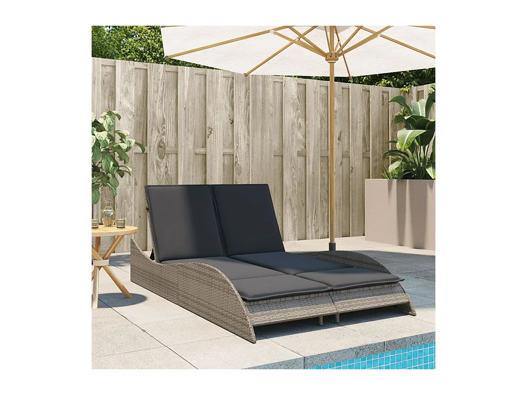 Chaise longue avec coussins gris 114x205x73 résine tressée