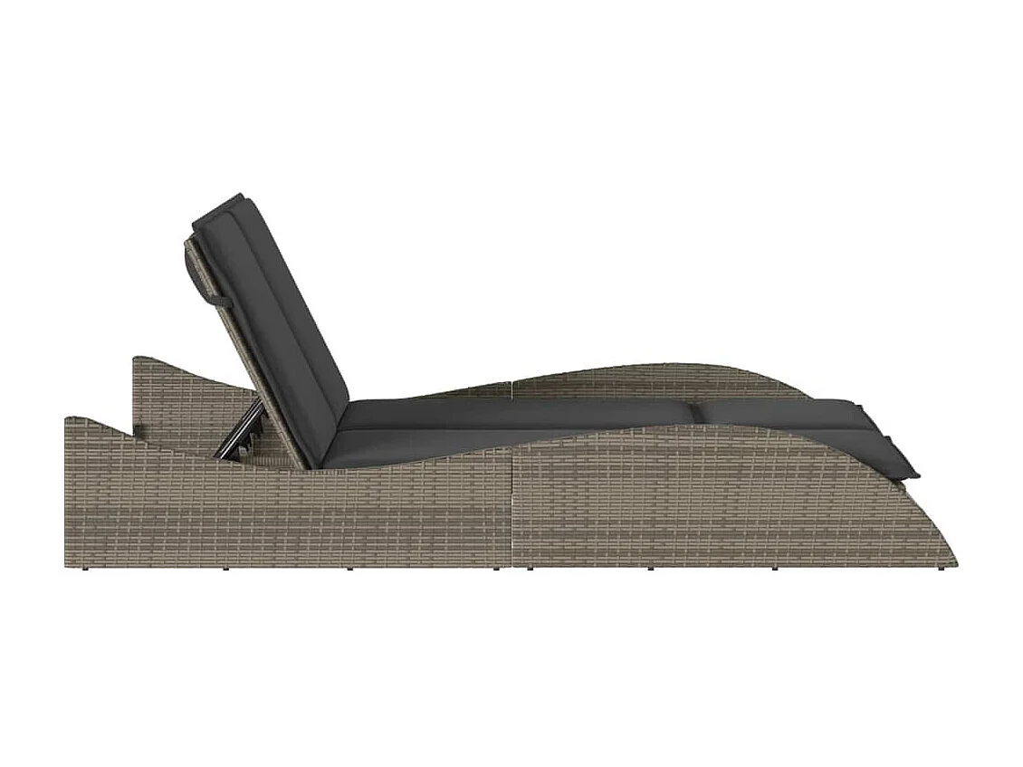 Chaise longue avec coussins gris 114x205x73 résine tressée