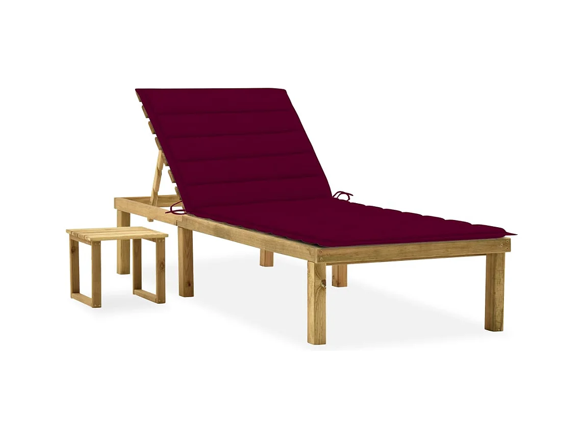Chaise longue de jardin avec table et coussin Pin imprégné 8