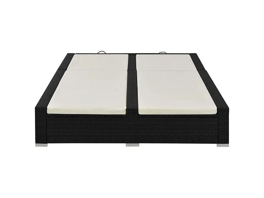 Lit de jardin double tissu beige et résine tressée noire Luvi