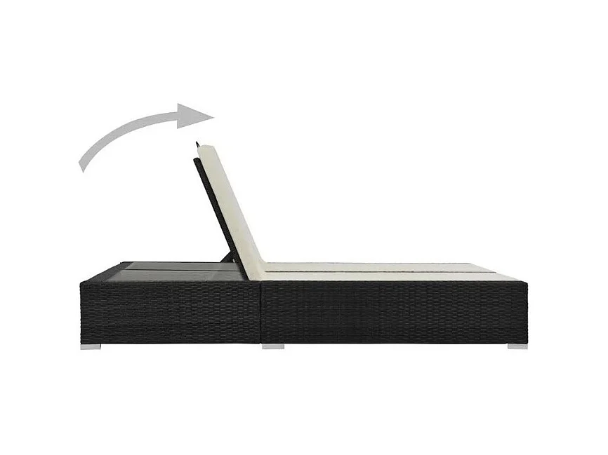 Lit de jardin double tissu beige et résine tressée noire Luvi