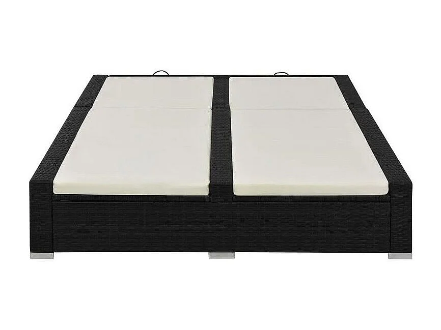 Lit de jardin double tissu beige et résine tressée noire Luvi