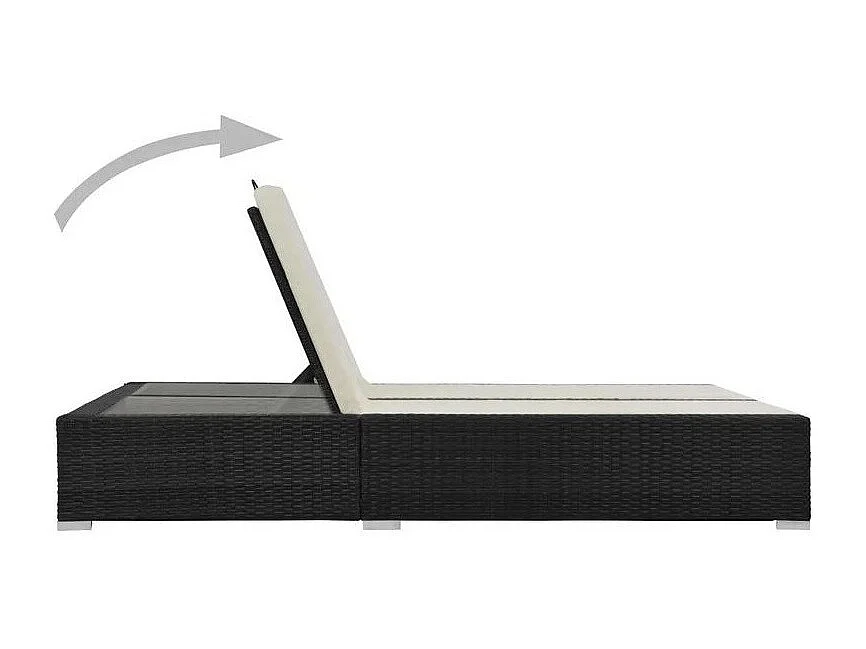 Lit de jardin double tissu beige et résine tressée noire Luvi