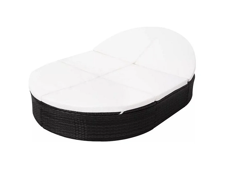 Lit de jardin polyester blanc et résine tressée noire Leffo