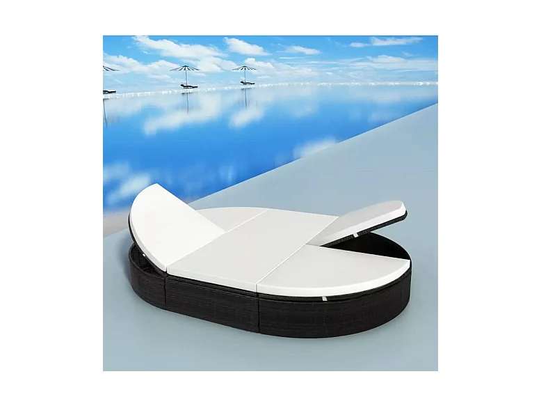 Lit de jardin polyester blanc et résine tressée noire Leffo