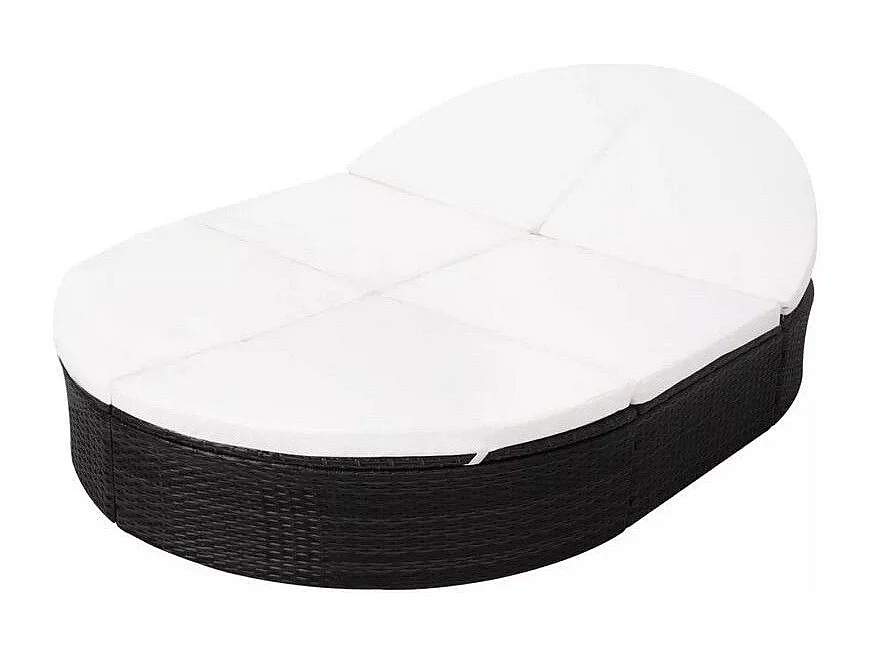 Lit de jardin polyester blanc et résine tressée noire Leffo