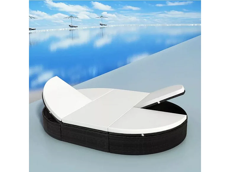 Lit de jardin polyester blanc et résine tressée noire Leffo