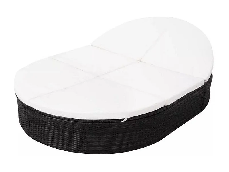 Lit de jardin polyester blanc et résine tressée noire Leffo