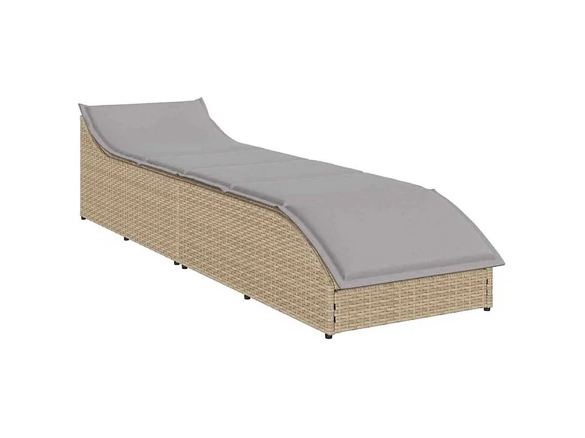Chaise longue pliante coussin et rangement beige résine tressée