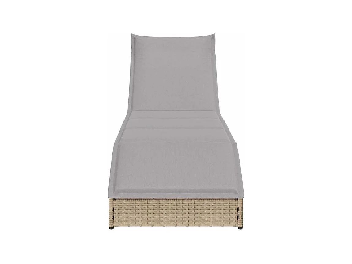 Chaise longue pliante coussin et rangement beige résine tressée