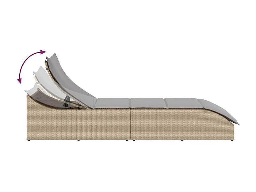 Chaise longue pliante coussin et rangement beige résine tressée
