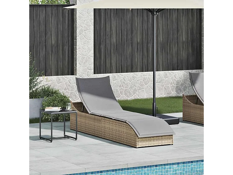 Chaise longue pliante coussin et rangement beige résine tressée