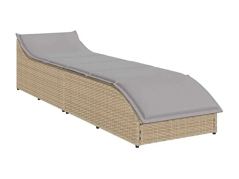 Chaise longue pliante coussin et rangement beige résine tressée