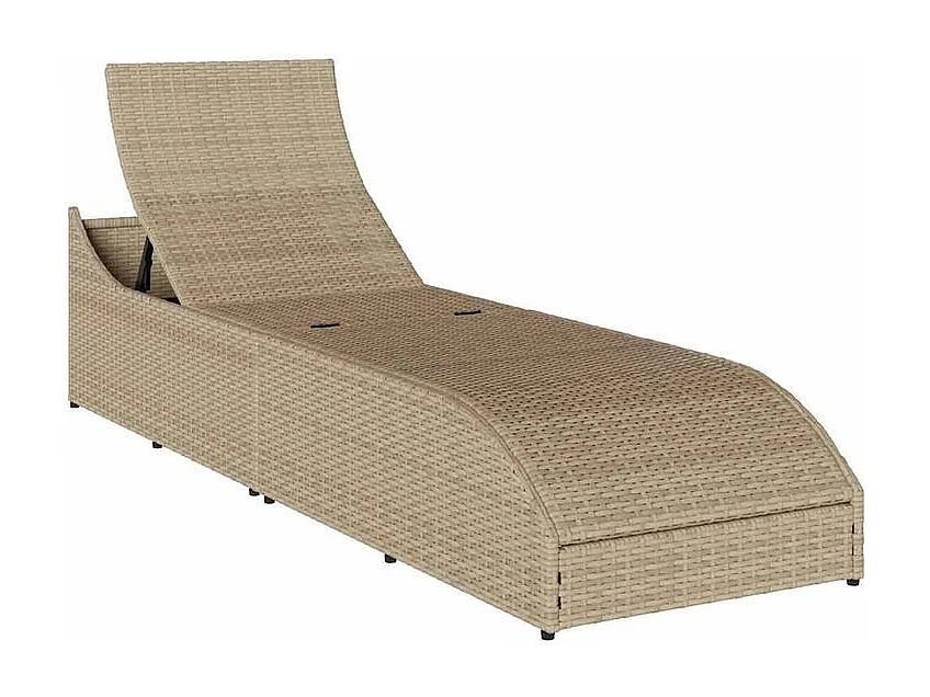 Chaise longue pliante coussin et rangement beige résine tressée