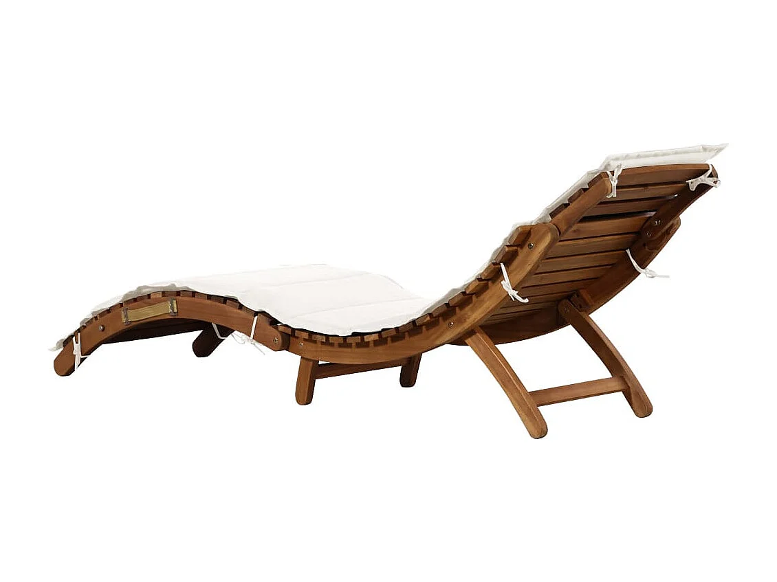 Chaise longue avec coussin Bois d'acacia solide Crème