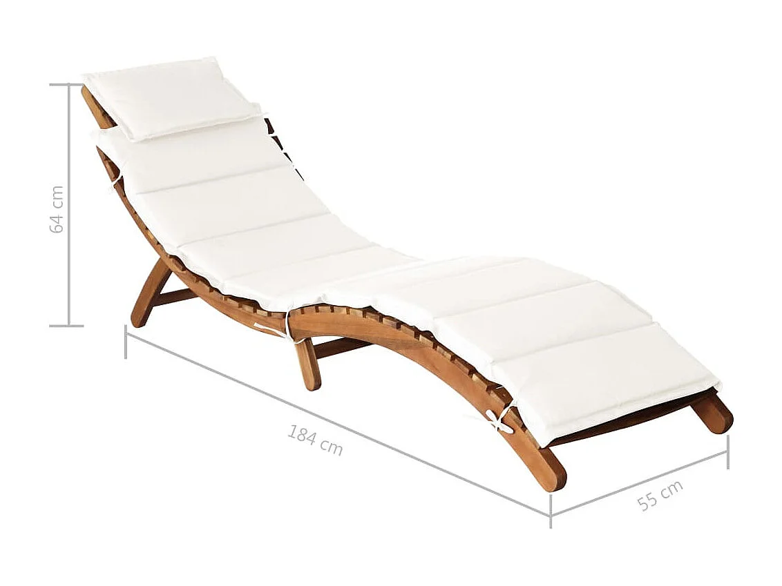 Chaise longue avec coussin Bois d'acacia solide Crème