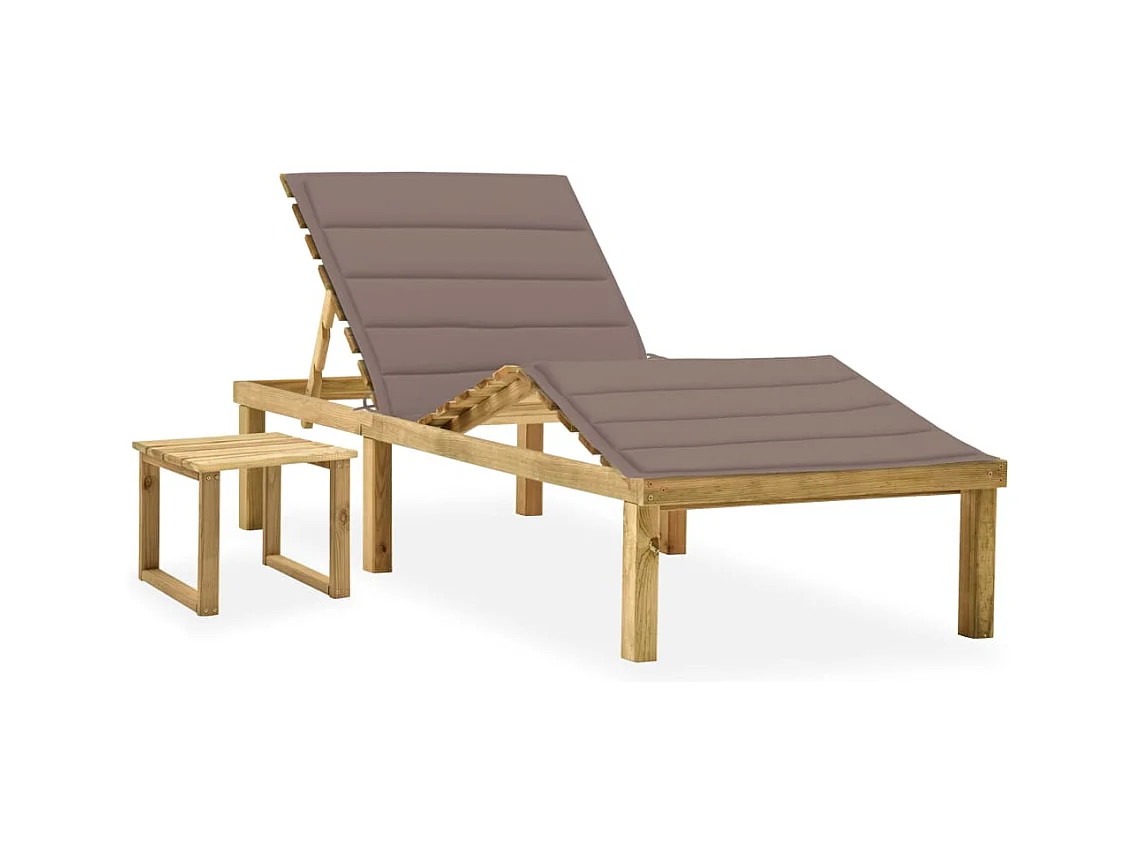 Chaise longue de jardin avec table et coussin Pin imprégné 56