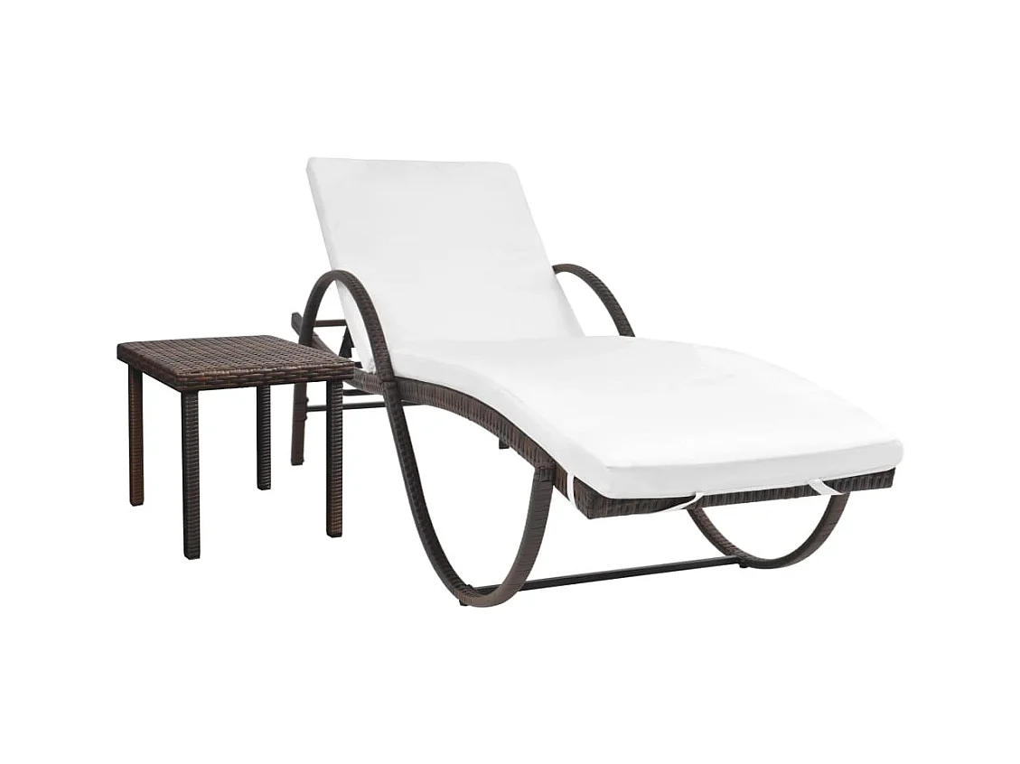 Chaise longue avec coussin et table Résine tressée Marron