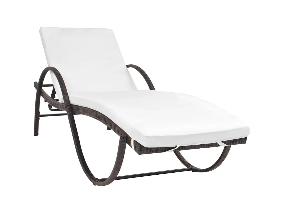 Chaise longue avec coussin et table Résine tressée Marron