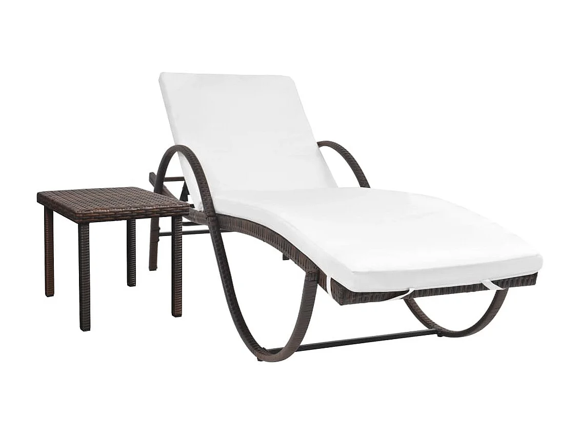 Chaise longue avec coussin et table Résine tressée Marron
