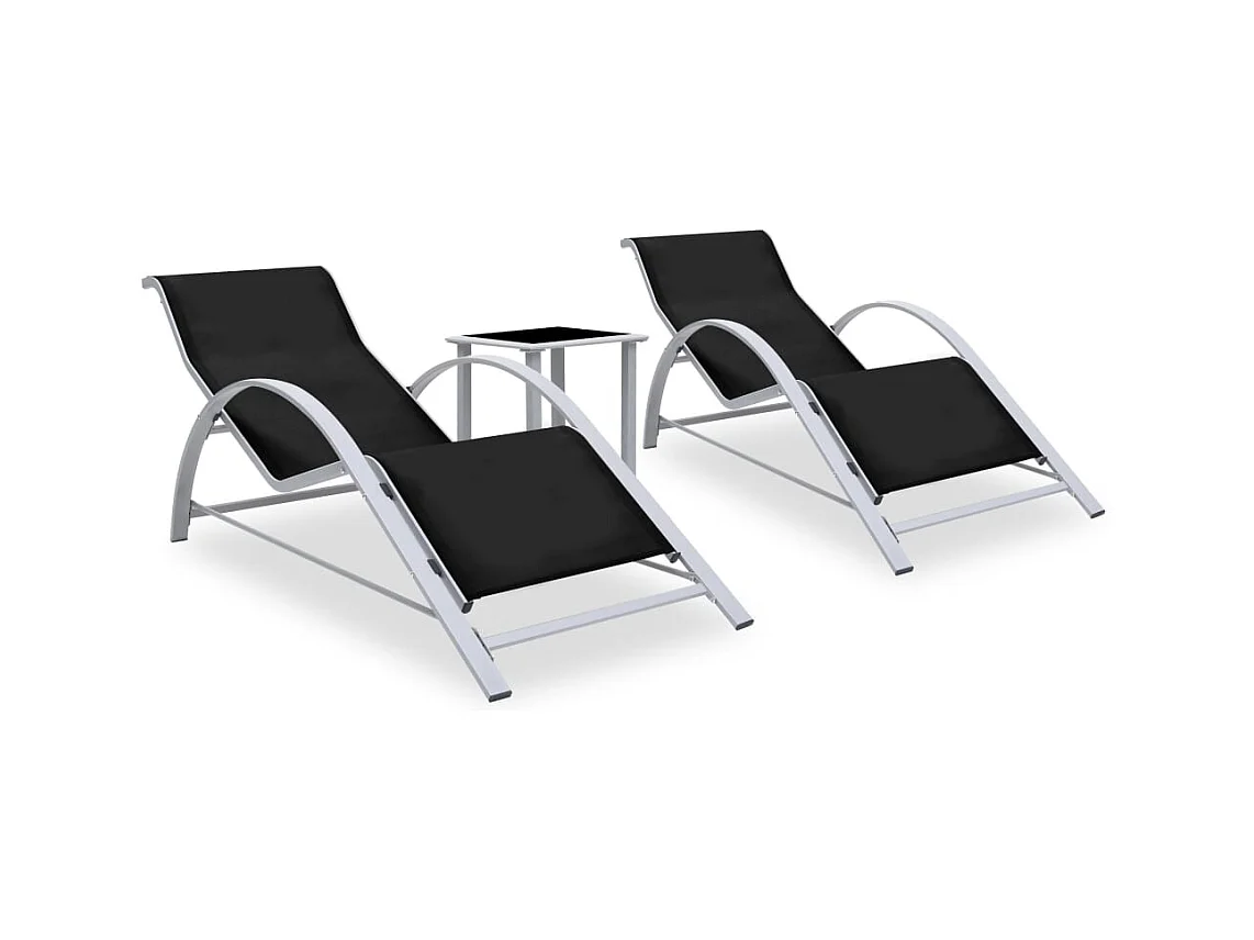 Chaises longues 2 pcs avec table Aluminium Noir