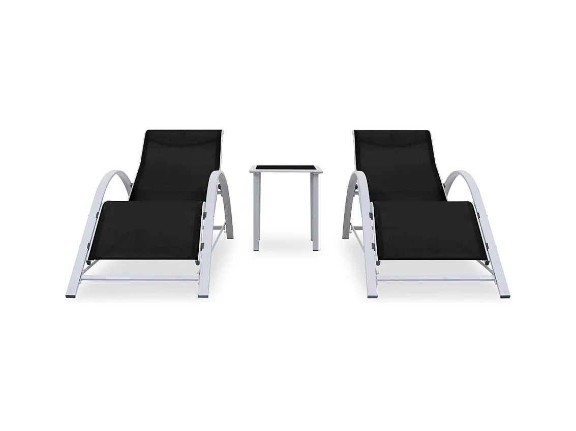 Chaises longues 2 pcs avec table Aluminium Noir