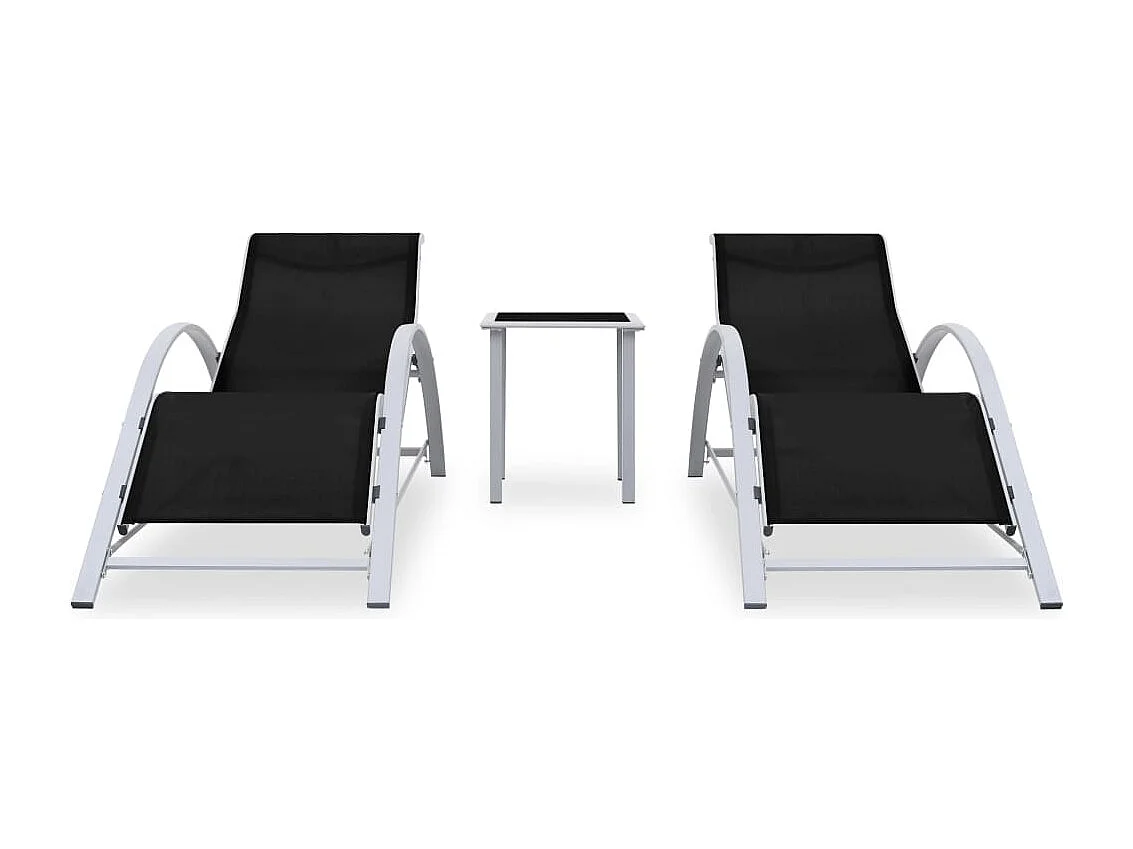 Chaises longues 2 pcs avec table Aluminium Noir