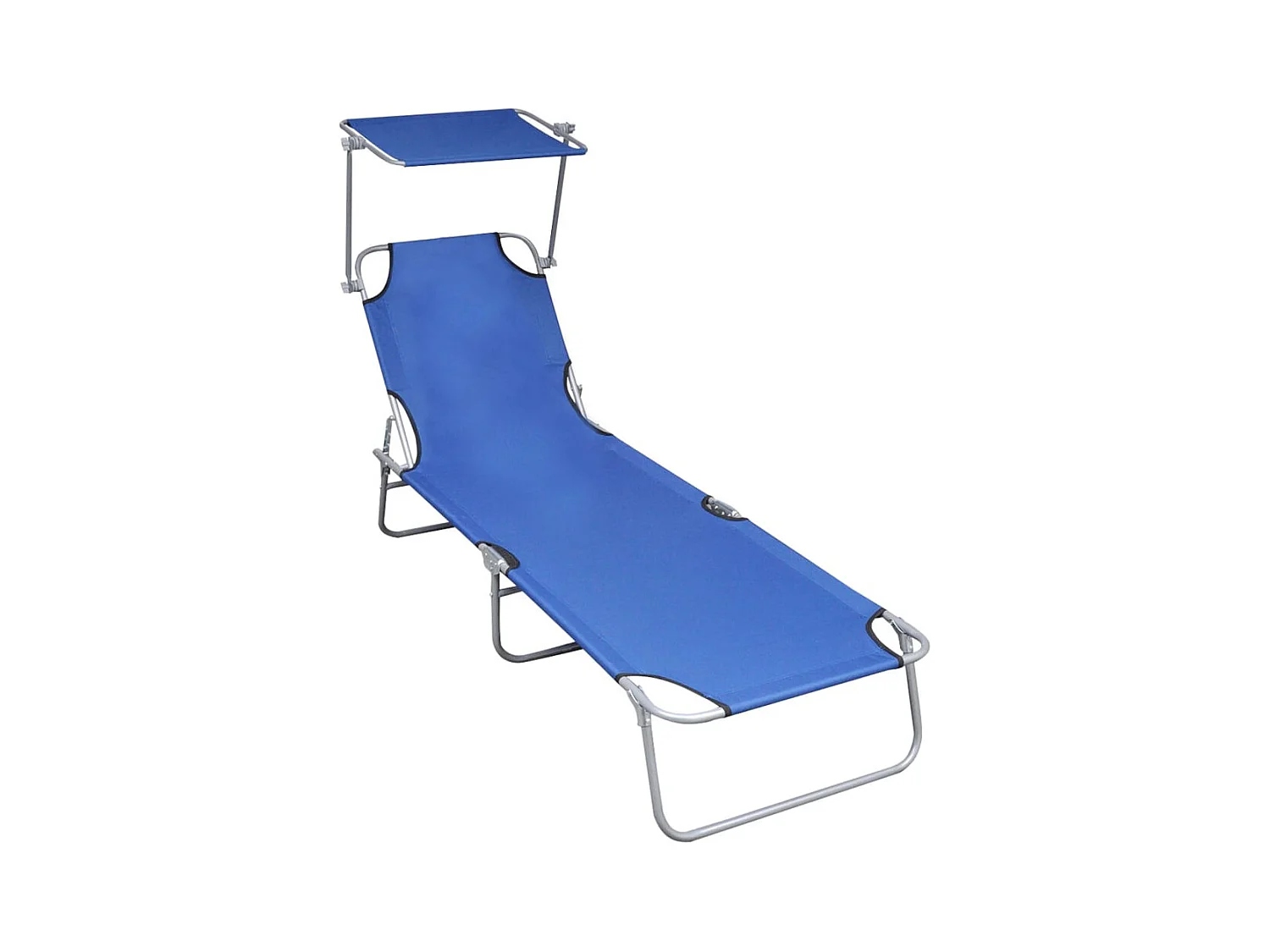 Chaise longue pliable avec auvent Bleu Aluminium