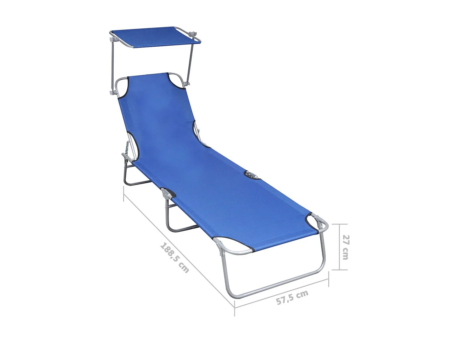 Chaise longue pliable avec auvent Bleu Aluminium