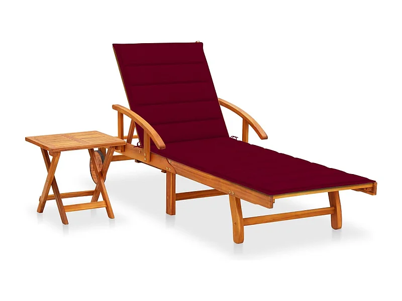 Chaise longue de jardin avec table et coussin Bois d'acacia 11