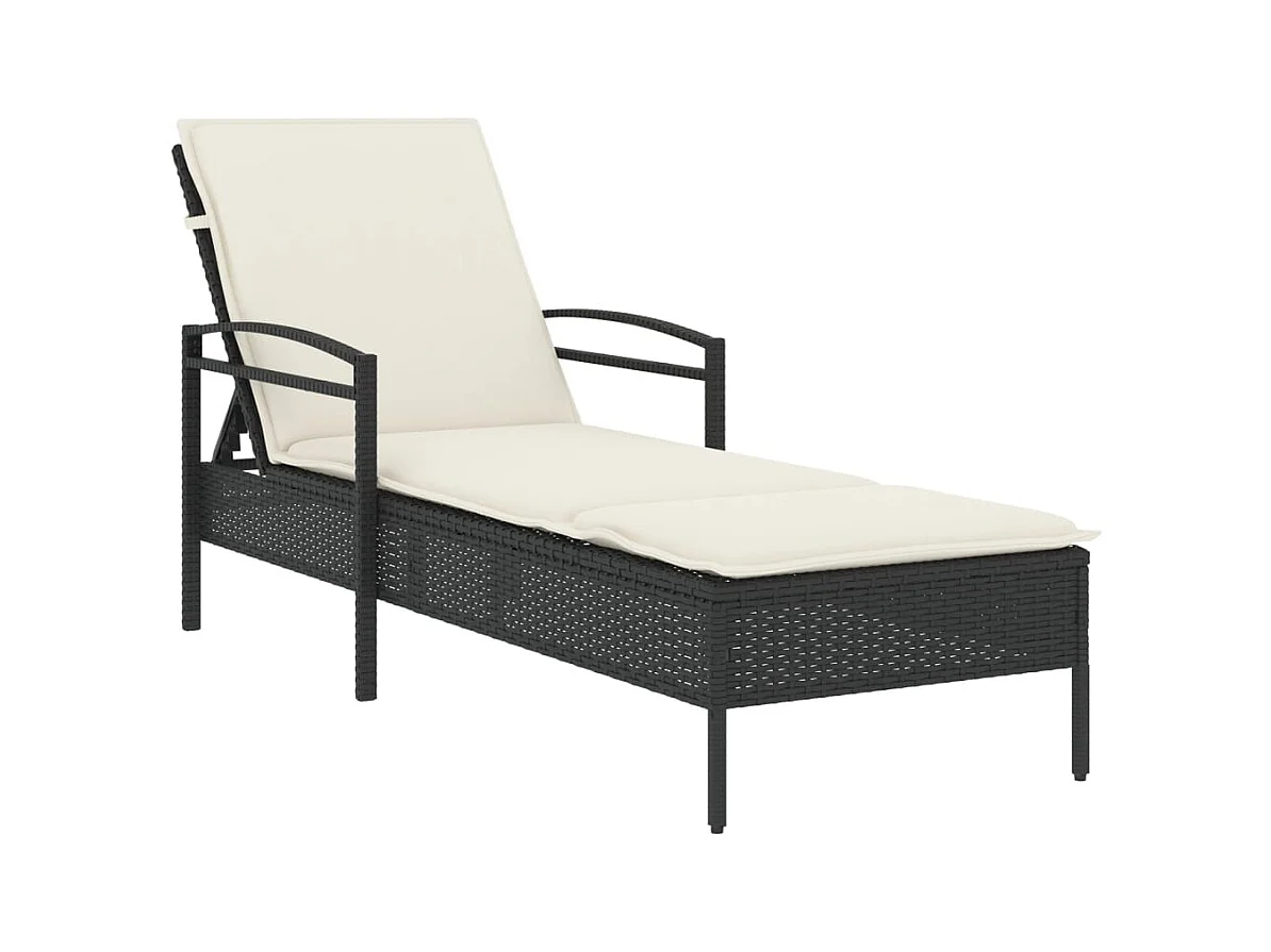 Chaise longue avec coussin noir 63x200x81 résine tressée