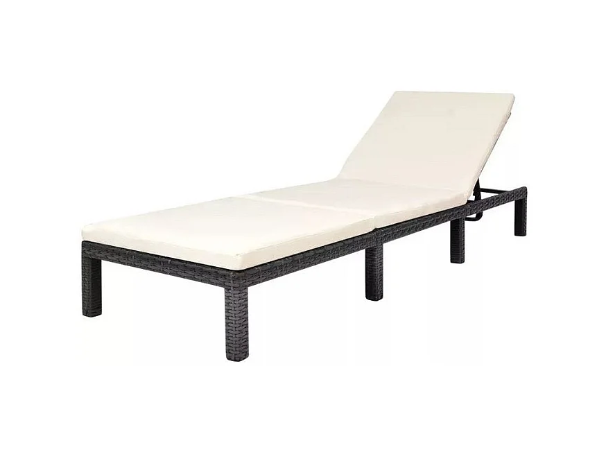 Chaise longue tissu blanc et résine tressée noire Ashné