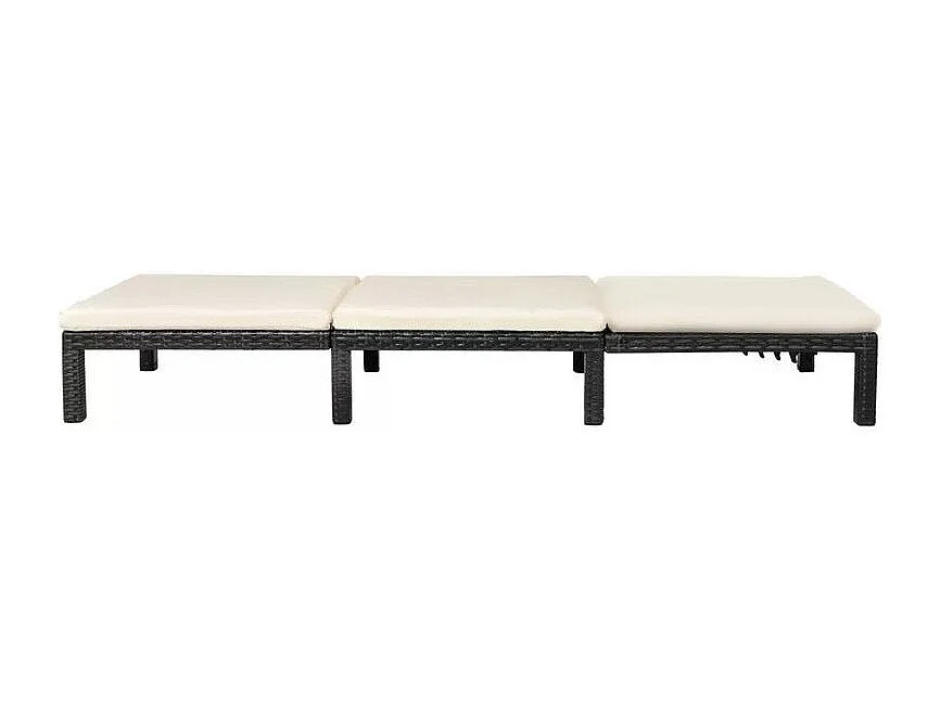 Chaise longue tissu blanc et résine tressée noire Ashné