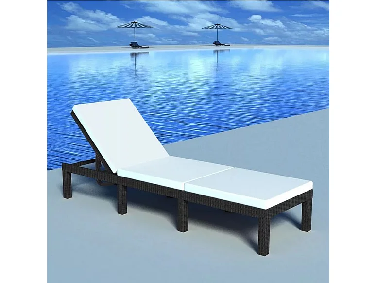 Chaise longue tissu blanc et résine tressée noire Ashné