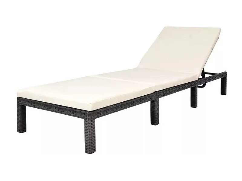 Chaise longue tissu blanc et résine tressée noire Ashné