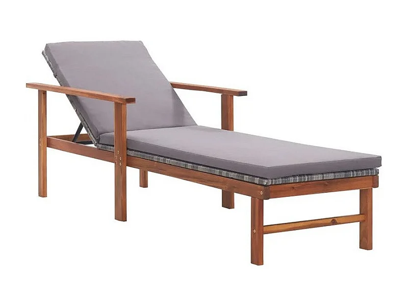 Chaise longue tissu gris et acacia massif foncé Touwa