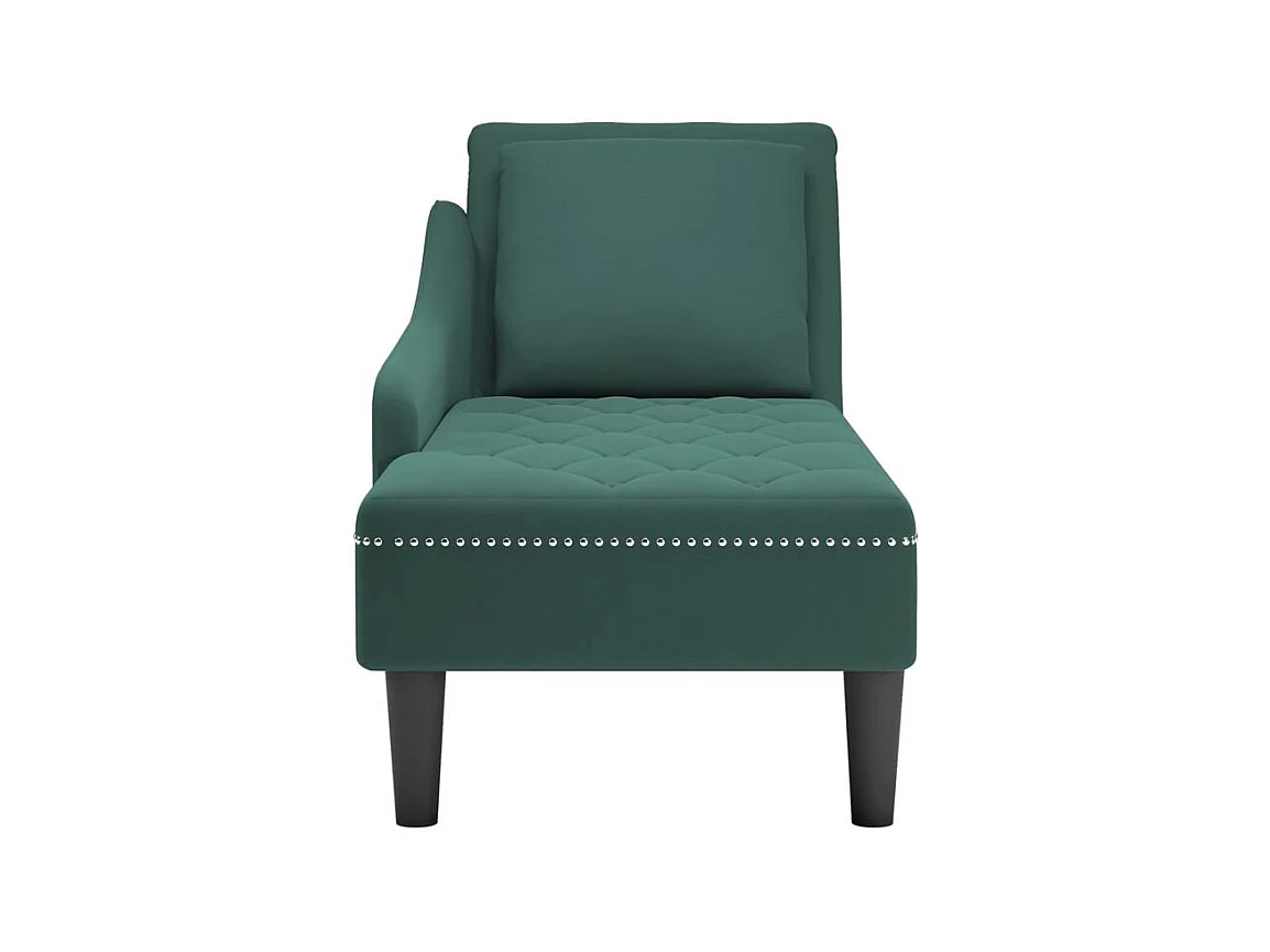 Fauteuil long et coussin et accoudoir droit vert foncé velours
