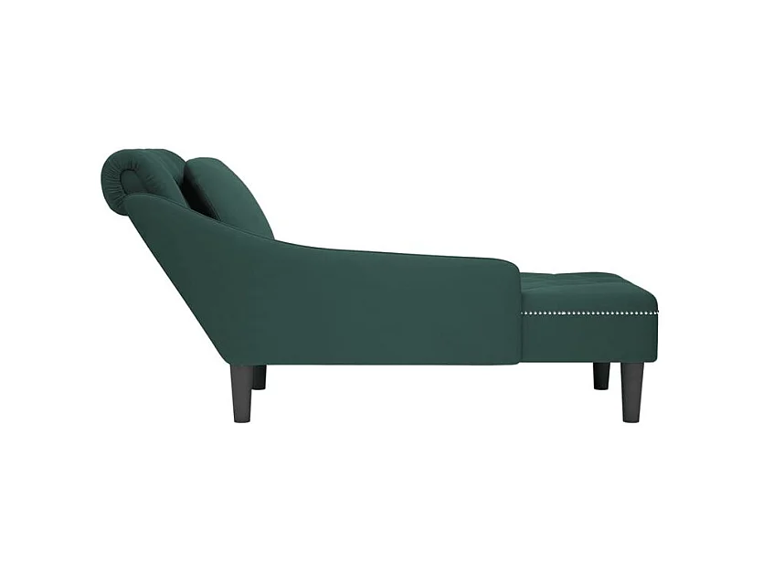 Fauteuil long et coussin et accoudoir droit vert foncé velours