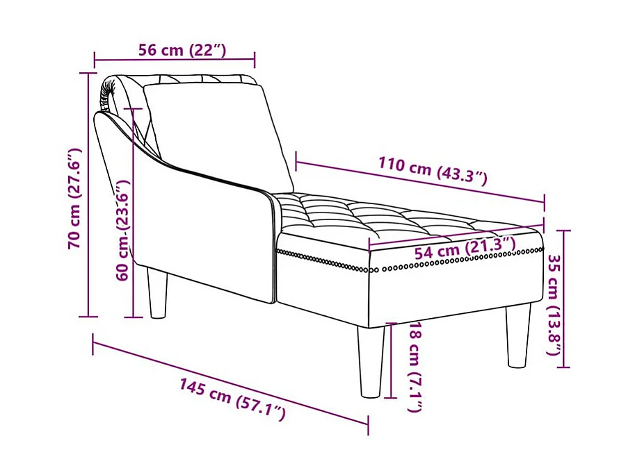 Fauteuil long et coussin et accoudoir droit vert foncé velours