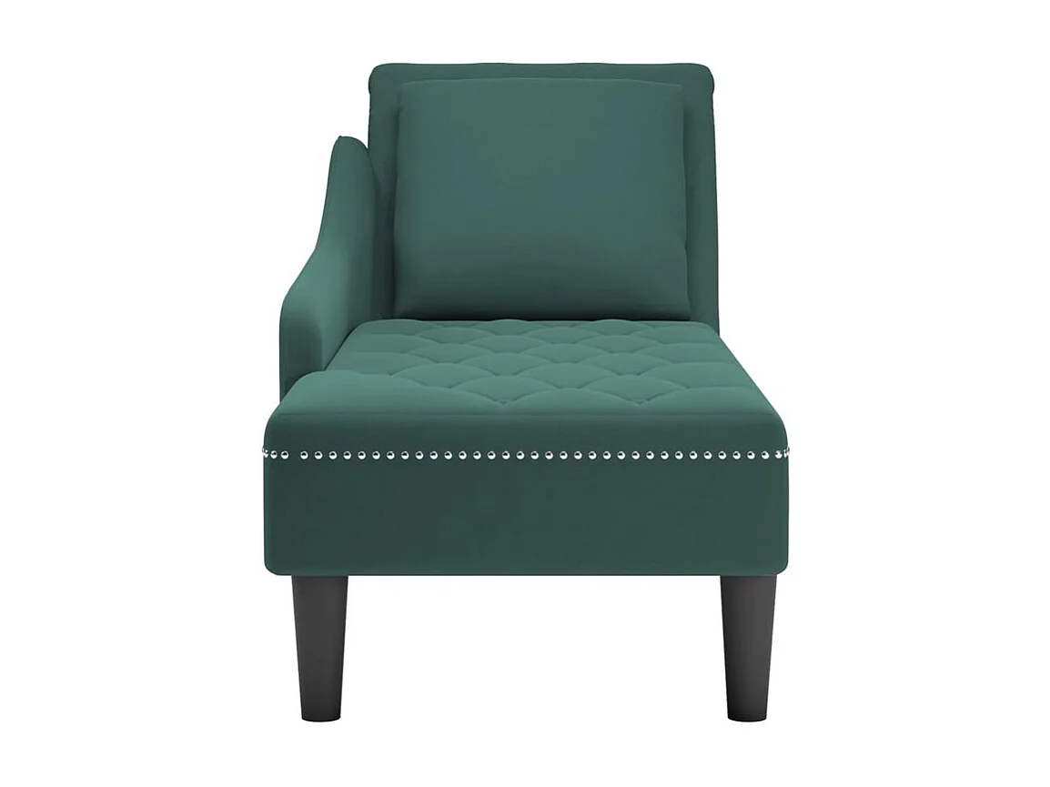 Fauteuil long et coussin et accoudoir droit vert foncé velours
